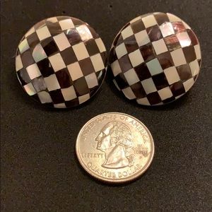Beautiful checkerboard vintage clip on earrings